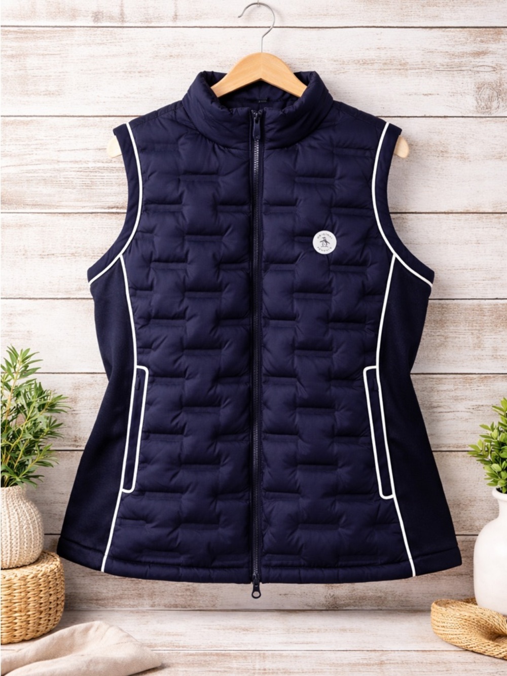 Original Penguin Navy Quilted Vest with White Trim